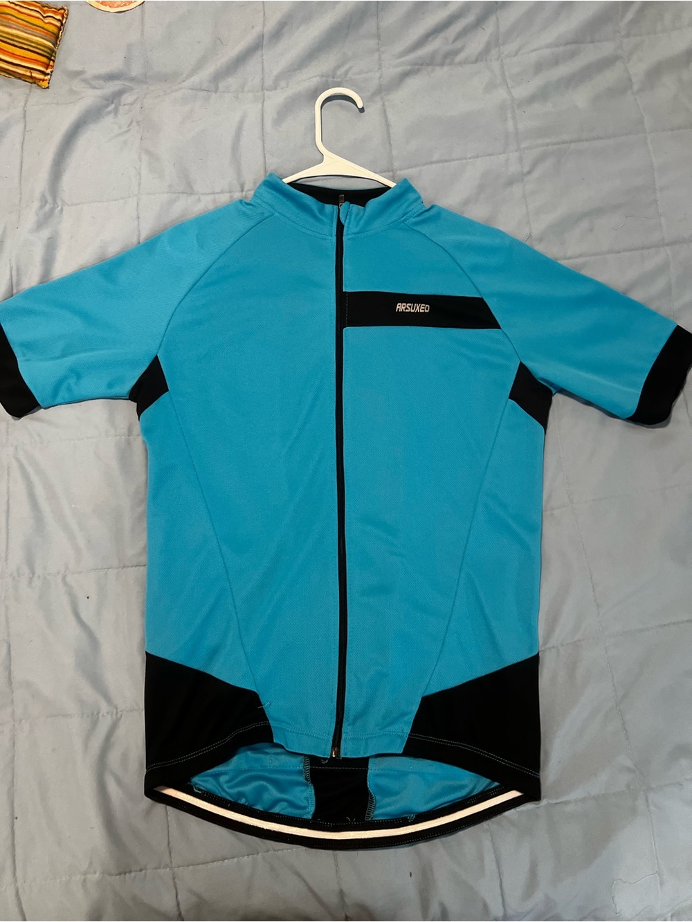 Blue Short Sleeve Cycling Jersey with Black Accents